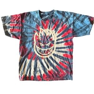 Spitfire Official Tie Dye Skateboard Tee T Shirt Men's Sz Large Blue White Red
